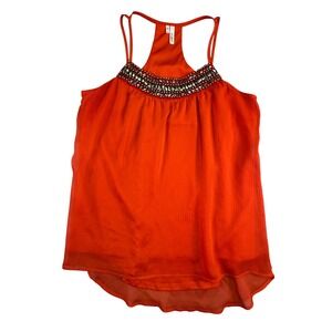Studio Y Blouse Shirt Women's Medium Orange Beaded Racerback Tank Top Chiffon